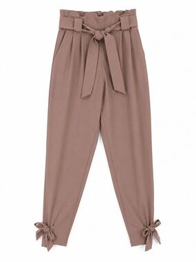 Grace Karin Women’s Paperbag Tie Waist Ankle Pants Size Small Taupe Bow Detail